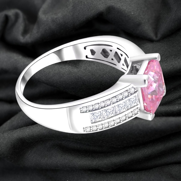 NWT PINK & WHITE MOISSANITE DIAMOND RING IN PLATINUM OVER STERLING SILVER SZ 10 - Picture 9 of 11